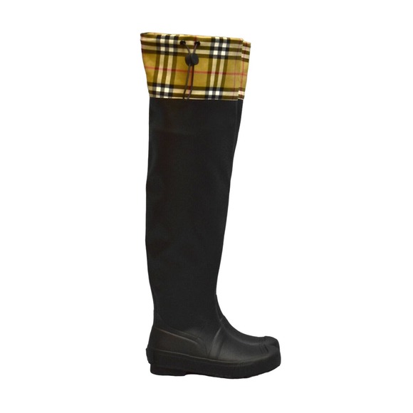 F0 NEW BURBERRY LONDON Plaid Check Drawstring Cuff Tall Rain Boots Size 35 $611 - Picture 3 of 9